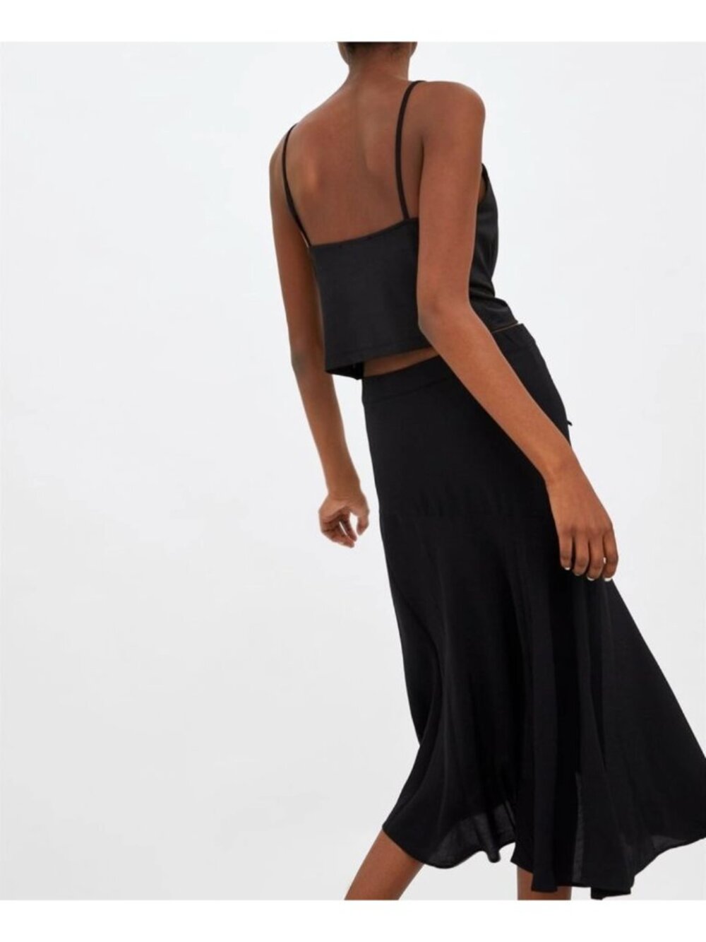 NWT ZARA Women's Black High Waisted Midi Skirt with Side Slit & Buttons Sz S - Picture 2 of 8